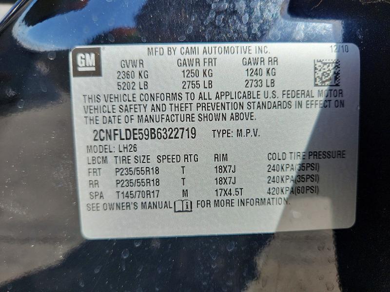 2011 Chevrolet Equinox მანქანა იყიდება აუქციონზე, vin: 2CNFLDE59B6322719, აუქციონის ნომერი: 55459786