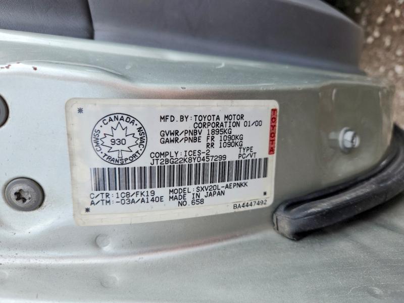 57460306 :رقم المزاد ، JT2BG22K8Y0457299 vin ، 2000 Toyota Camry مزاد بيع