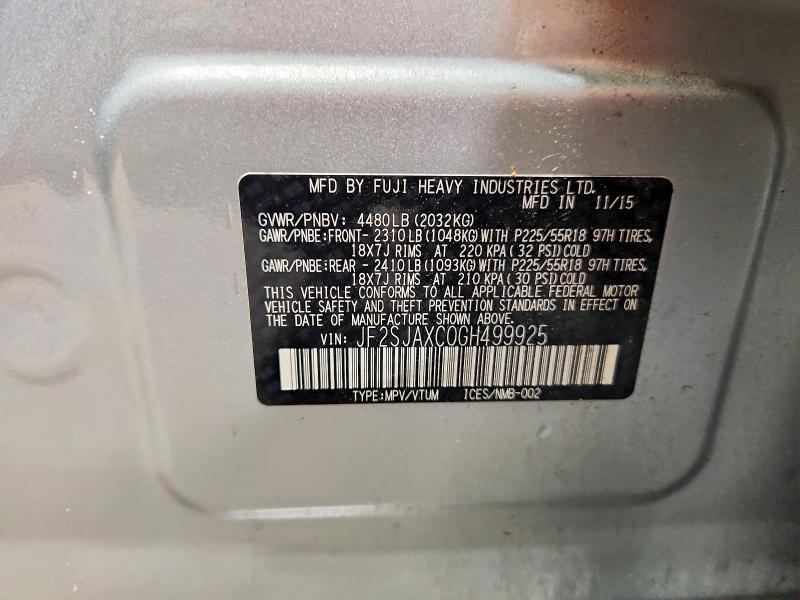 Продаж на аукціоні авто 2016 Subaru Forester, vin: JF2SJAXC0GH499925, номер лоту: 57183636