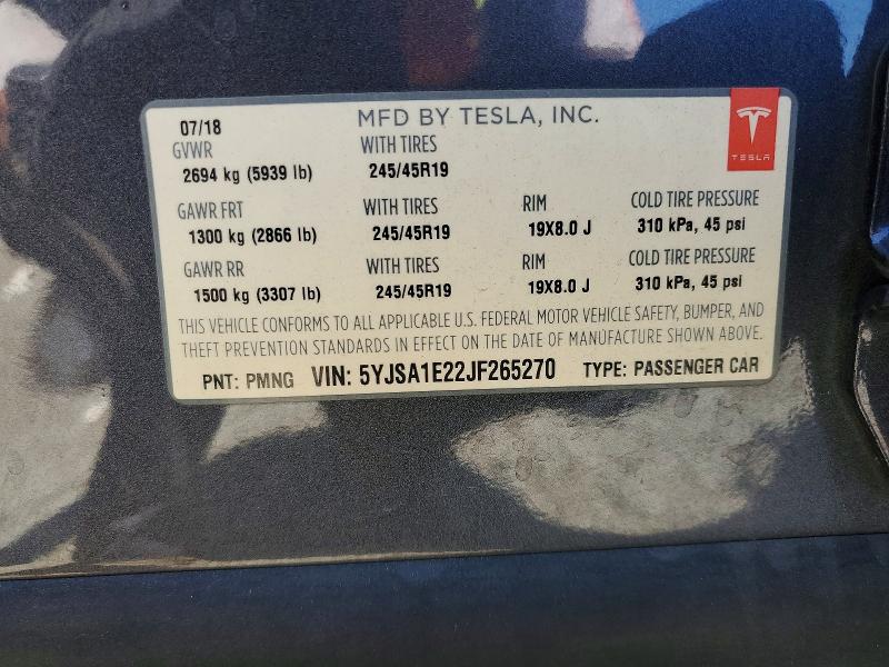 57510846 :رقم المزاد ، 5YJSA1E22JF265270 vin ، 2018 Tesla Model S مزاد بيع