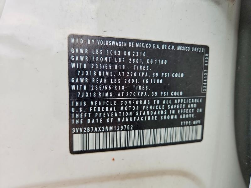 Продаж на аукціоні авто 2022 Volkswagen Tiguan, vin: 3VV2B7AX3NM129752, номер лоту: 58506106