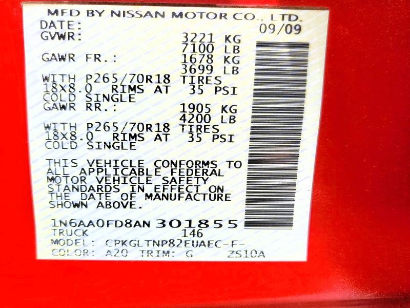 Aukcja sprzedaży 2010 Nissan Titan, vin: 1N6AA0FD8AN301855, numer aukcji: 58761216