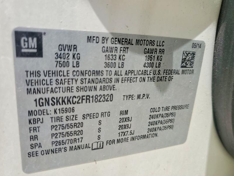 Продаж на аукціоні авто 2015 Chevrolet Suburban, vin: 1GNSKKKC2FR182320, номер лоту: 56395806