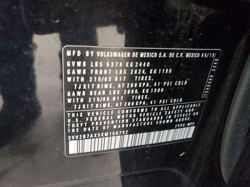 Aukcja sprzedaży 2019 Volkswagen Tiguan, vin: 3VV2B7AX5KM150792, numer aukcji: 58783396