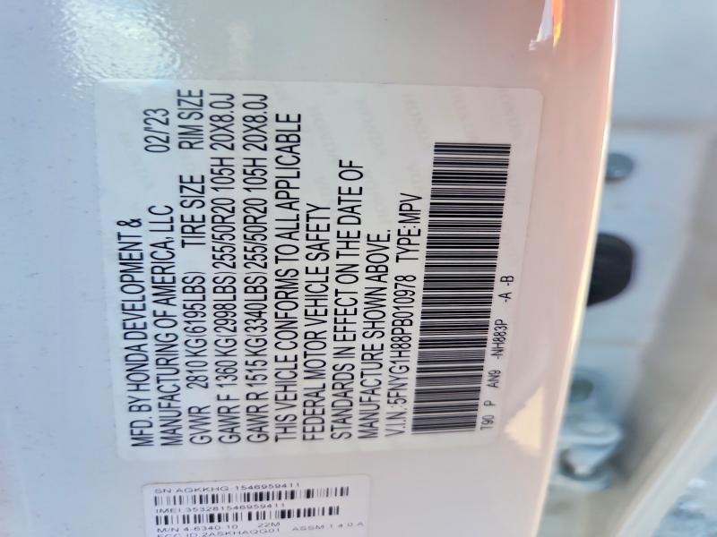58281146 :رقم المزاد ، 5FNYG1H88PB010978 vin ، 2023 Honda Pilot مزاد بيع
