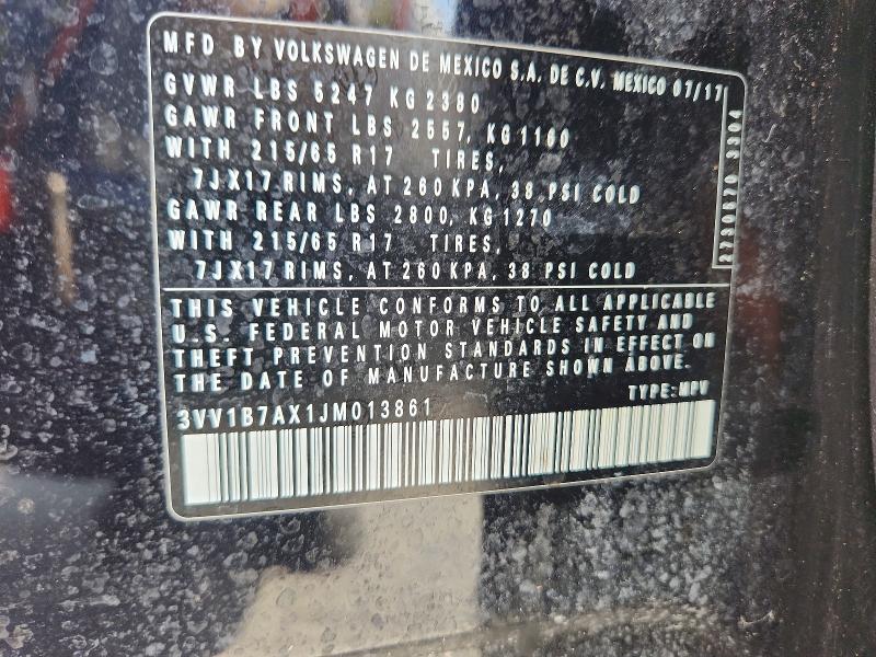 Aukcja sprzedaży 2018 Volkswagen Tiguan, vin: 3VV1B7AX1JM013861, numer aukcji: 57219646