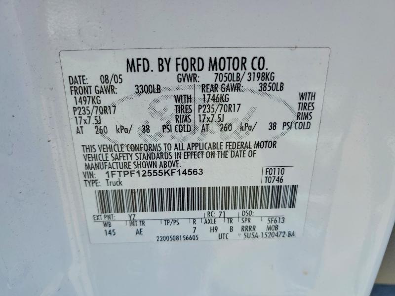 58518886 :رقم المزاد ، 1FTPF12555KF14563 vin ، 2005 Ford F150 مزاد بيع