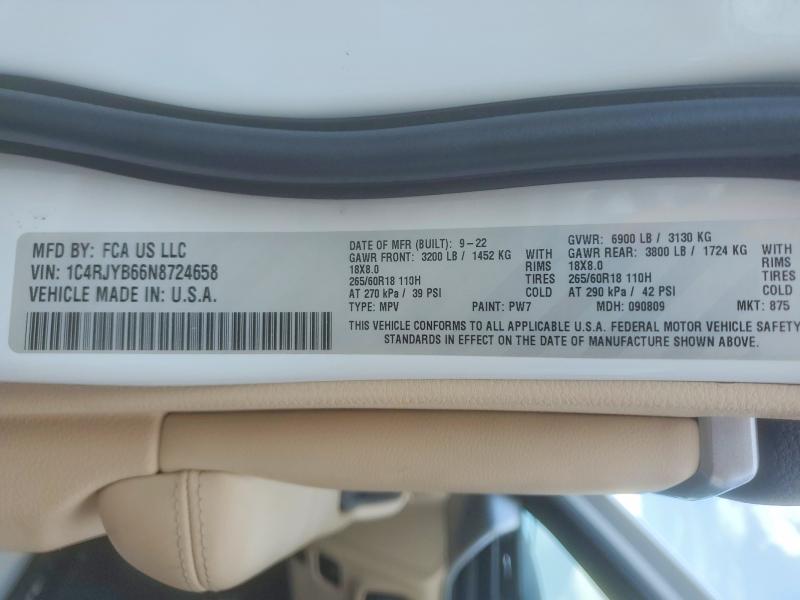 Продажа на аукционе авто 2022 Jeep Grand Cherokee, vin: 1C4RJYB66N8724658, номер лота: 58004416