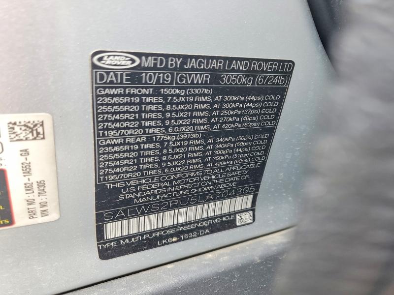 Aukcja sprzedaży 2020 Land Rover Range Rover Sport, vin: SALWS2RU5LA704305, numer aukcji: 56136966