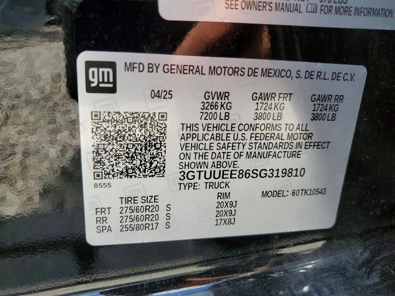 2025 Gmc Sierra მანქანა იყიდება აუქციონზე, vin: 3GTUUEE86SG319810, აუქციონის ნომერი: 55413456