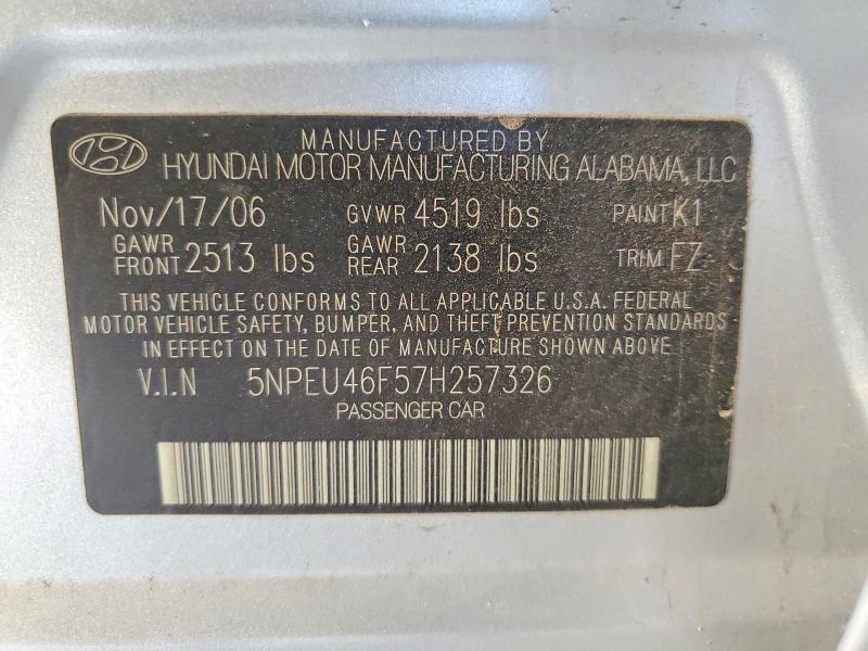 58142366 :رقم المزاد ، 5NPEU46F57H257326 vin ، 2007 Hyundai Sonata مزاد بيع