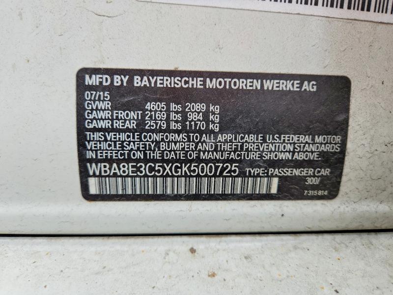 Aukcja sprzedaży 2016 Bmw 328, vin: WBA8E3C5XGK500725, numer aukcji: 57022366