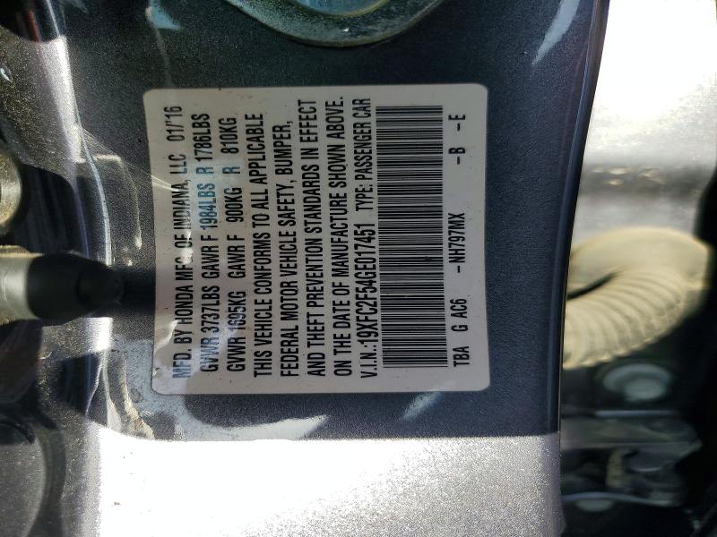 Aukcja sprzedaży 2016 Honda Civic, vin: 19XFC2F54GE017451, numer aukcji: 57028536