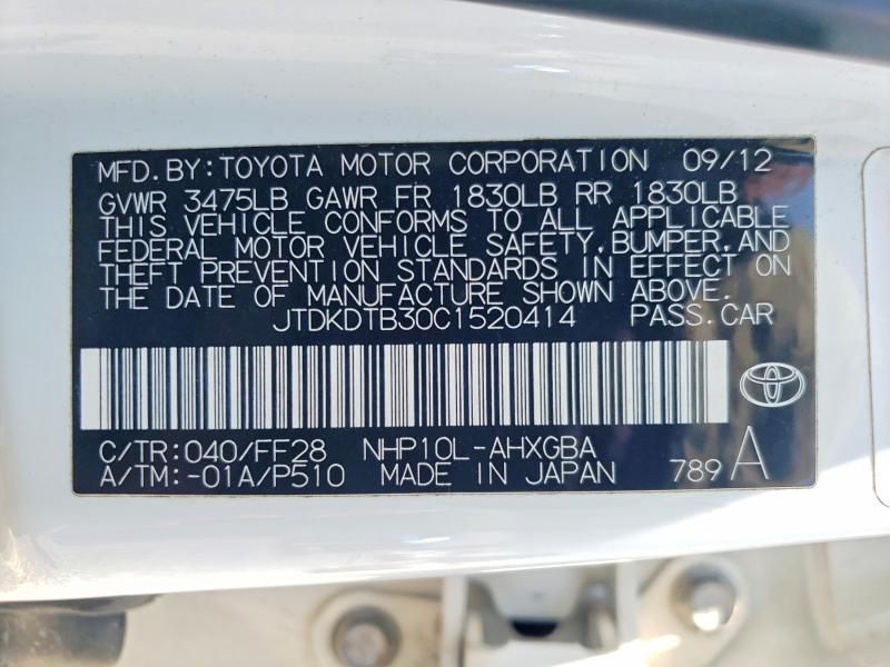 56129546 :رقم المزاد ، JTDKDTB30C1520414 vin ، 2012 Toyota Prius C مزاد بيع