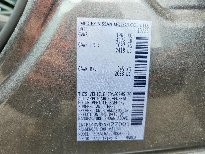 Продаж на аукціоні авто 2025 Nissan Altima, vin: 1N4BL4DV8SN427001, номер лоту: 56830206