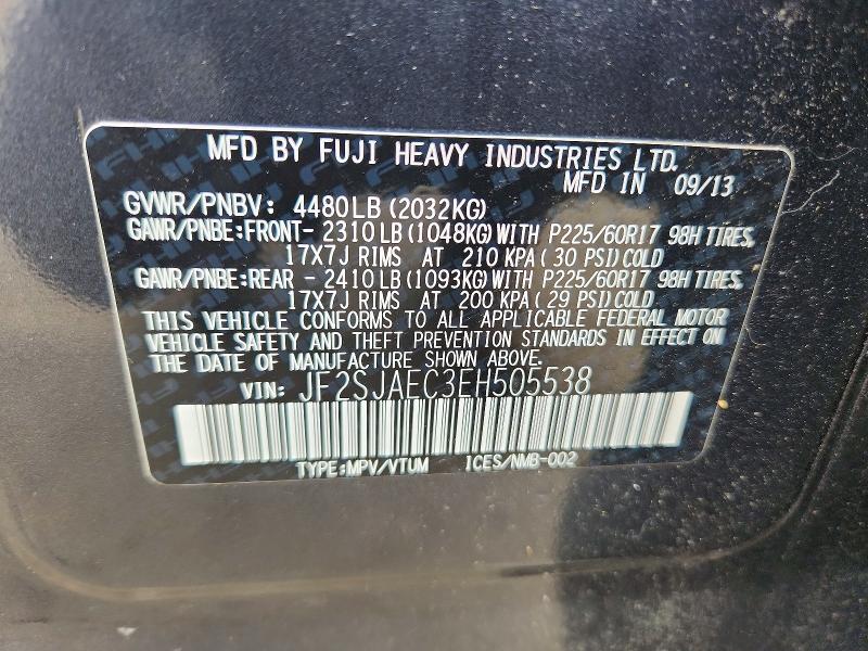 2014 Subaru Forester მანქანა იყიდება აუქციონზე, vin: JF2SJAEC3EH505538, აუქციონის ნომერი: 57173386