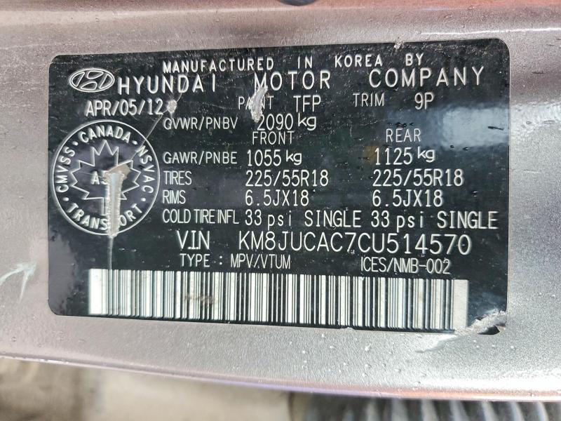 Aukcja sprzedaży 2012 Hyundai Tucson, vin: KM8JUCAC7CU514570, numer aukcji: 49549426