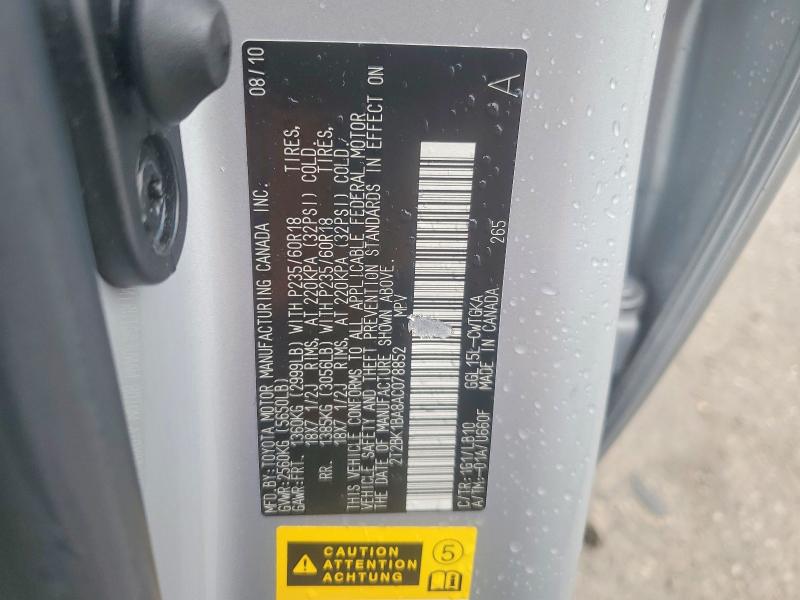 Продаж на аукціоні авто 2010 Lexus Rx, vin: 2T2BK1BA8AC078852, номер лоту: 58795106
