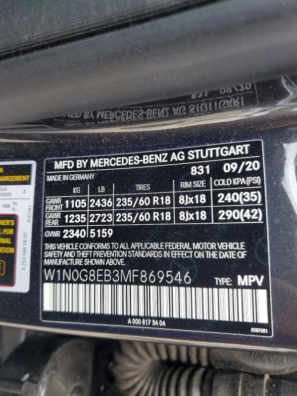 Продаж на аукціоні авто 2021 Mercedes-benz Glc, vin: W1N0G8EB3MF869546, номер лоту: 56645626