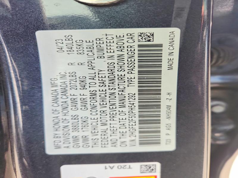 2023 Honda Civic მანქანა იყიდება აუქციონზე, vin: 2HGFE2F50PH541292, აუქციონის ნომერი: 58963646