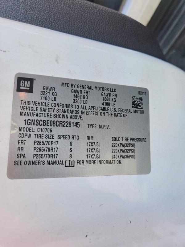 55993686 :رقم المزاد ، 1GNSCBE08CR228145 vin ، 2012 Chevrolet Tahoe مزاد بيع