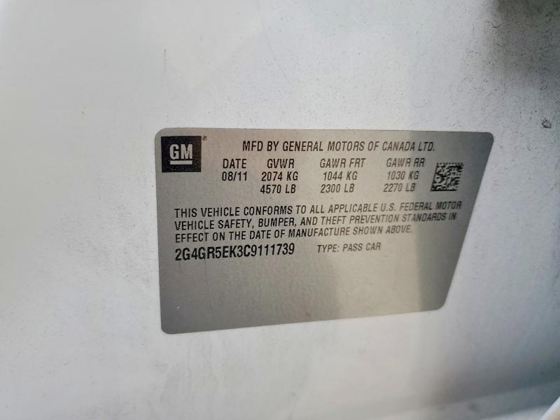 Aukcja sprzedaży 2012 Buick Regal, vin: 2G4GR5EK3C9111739, numer aukcji: 58088046