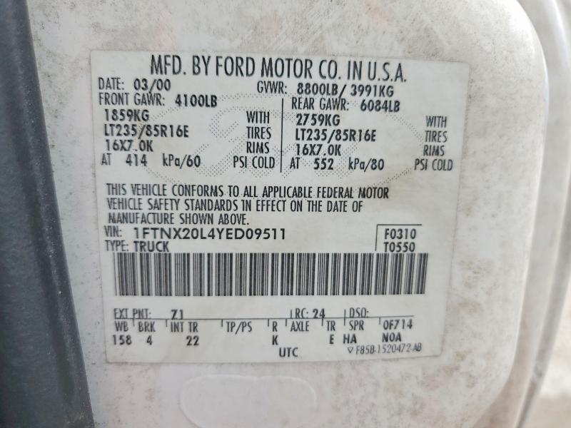 Aukcja sprzedaży 2000 Ford F250, vin: 1FTNX20L4YED09511, numer aukcji: 55743776