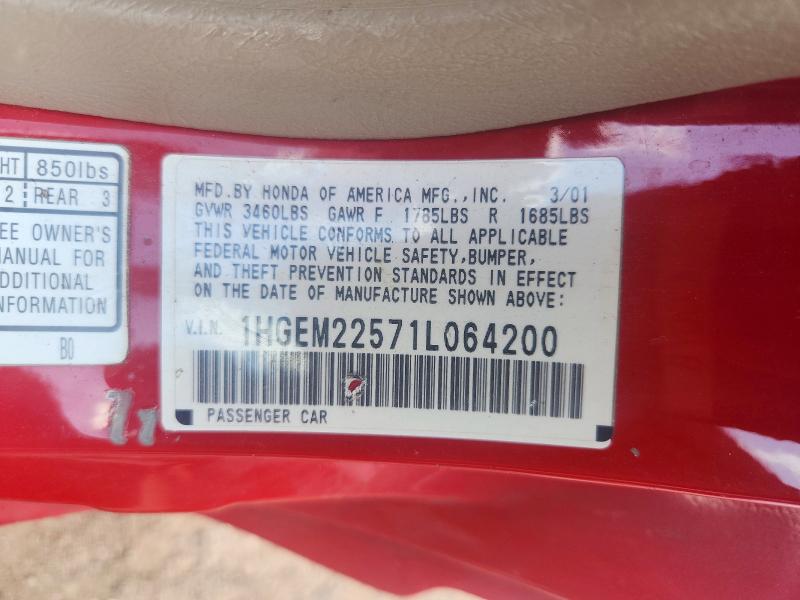 Продажа на аукционе авто 2001 Honda Civic, vin: 1HGEM22571L064200, номер лота: 56540186