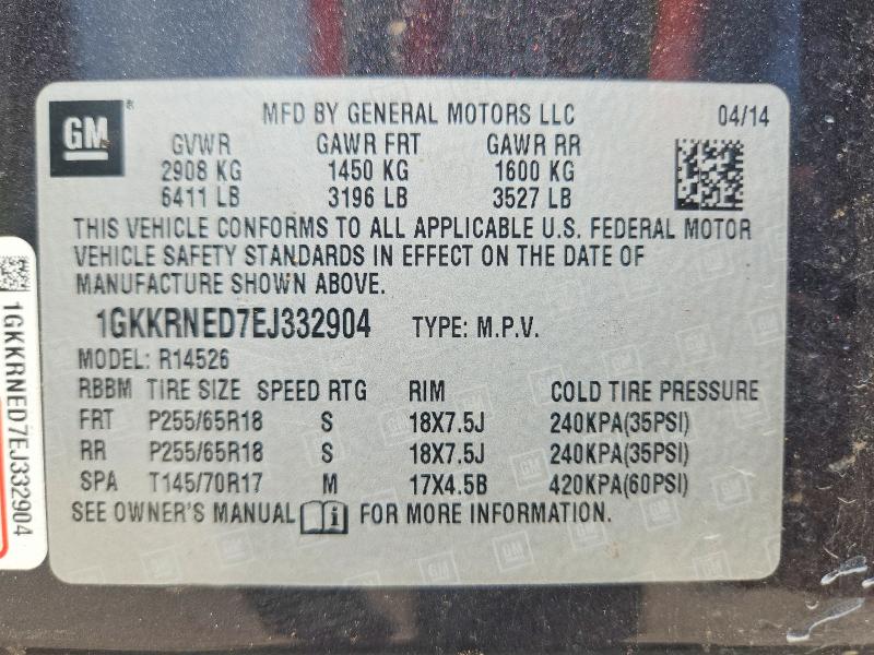 Aukcja sprzedaży 2014 Gmc Acadia, vin: 1GKKRNED7EJ332904, numer aukcji: 58511886