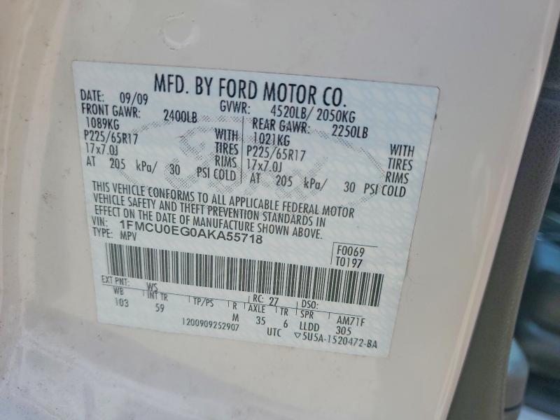 Продаж на аукціоні авто 2010 Ford Escape, vin: 1FMCU0EG0AKA55718, номер лоту: 58020806