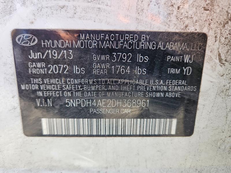 2013 Hyundai Elantra მანქანა იყიდება აუქციონზე, vin: 5NPDH4AE2DH368961, აუქციონის ნომერი: 57548306