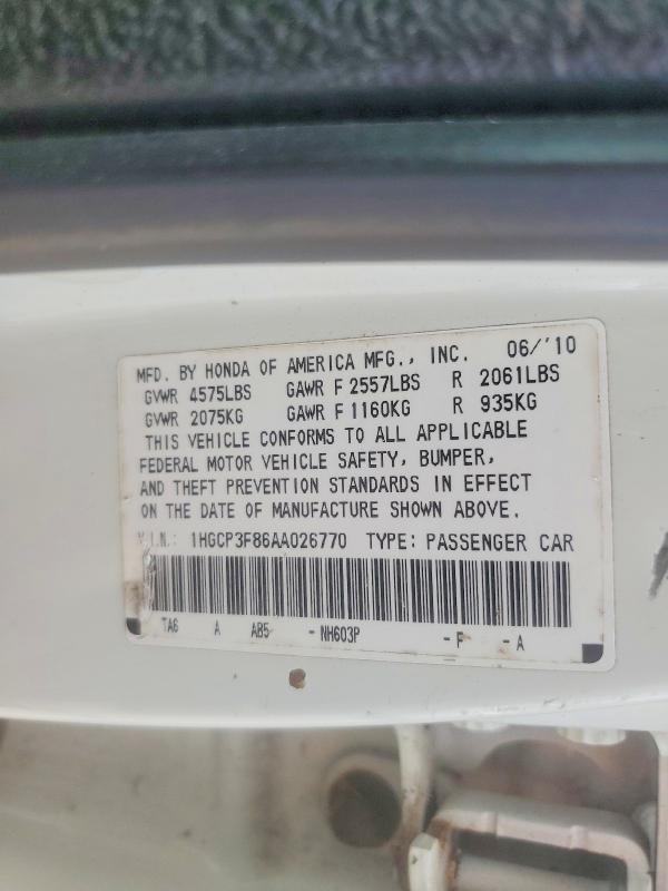 Продаж на аукціоні авто 2010 Honda Accord, vin: 1HGCP3F86AA026770, номер лоту: 56101636