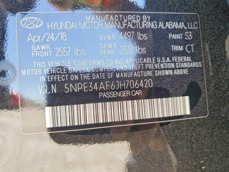 2018 Hyundai Sonata მანქანა იყიდება აუქციონზე, vin: 5NPE34AF6JH706420, აუქციონის ნომერი: 57898826