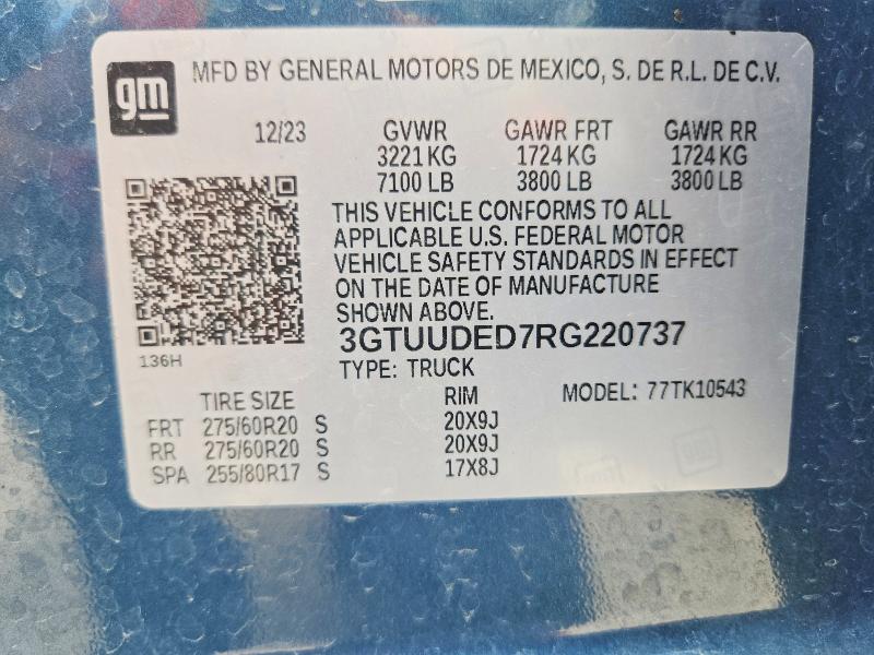 Aukcja sprzedaży 2024 Gmc Sierra, vin: 3GTUUDED7RG220737, numer aukcji: 55815846