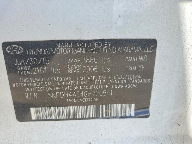 2016 Hyundai Elantra მანქანა იყიდება აუქციონზე, vin: 5NPDH4AE4GH720541, აუქციონის ნომერი: 57711376