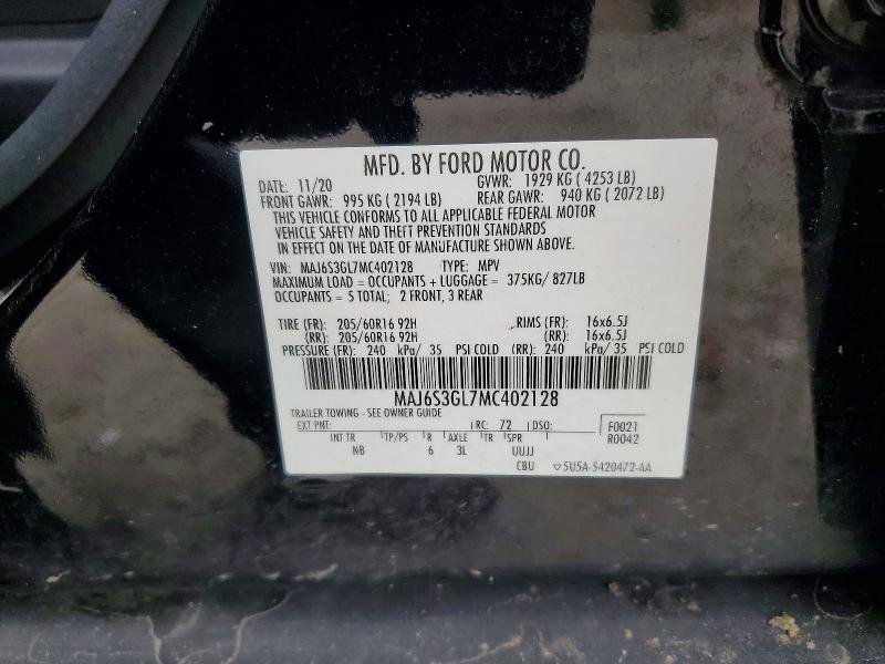 2021 Ford Ecosport მანქანა იყიდება აუქციონზე, vin: MAJ6S3GL7MC402128, აუქციონის ნომერი: 55759916