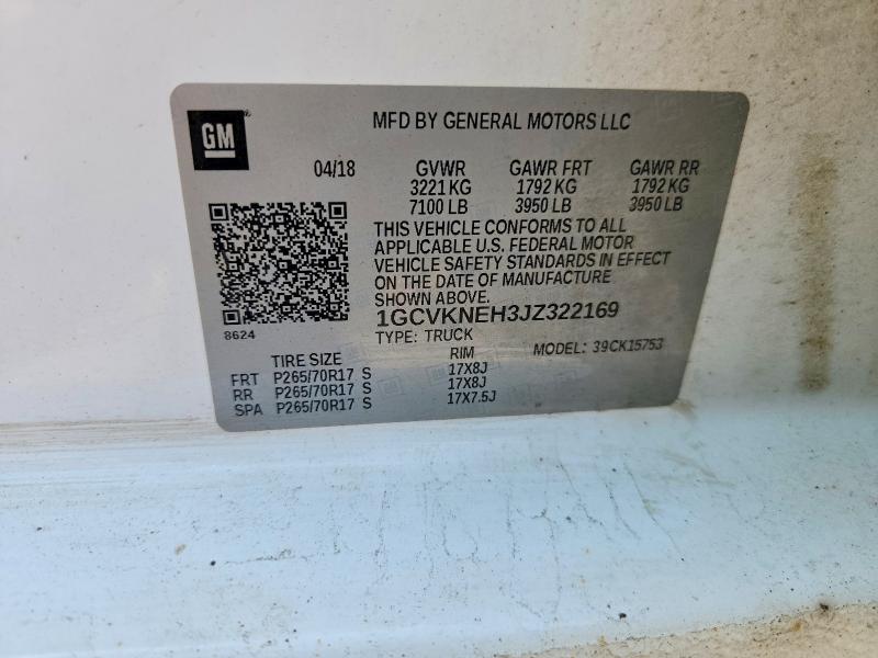 Продаж на аукціоні авто 2018 Chevrolet Silverado, vin: 1GCVKNEH3JZ322169, номер лоту: 58598566