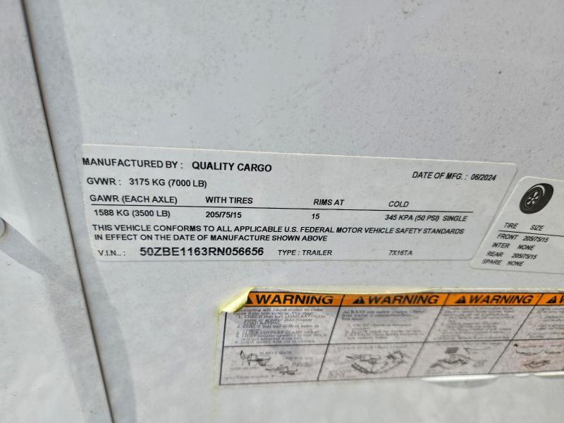 Продажа на аукционе авто 2024 Quality Cargo Enclosed Cargo, vin: 50ZBE1163RN056656, номер лота: 58776956
