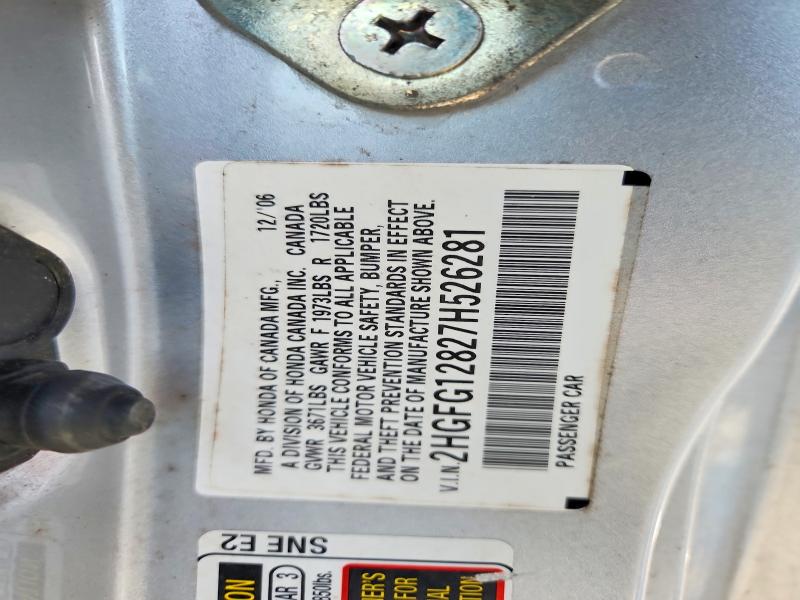 Aukcja sprzedaży 2007 Honda Civic, vin: 2HGFG12827H526281, numer aukcji: 56754896