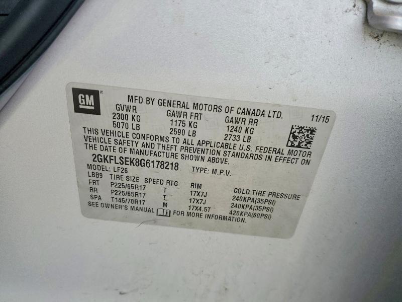 54557326 :رقم المزاد ، 2GKFLSEK8G6178218 vin ، 2016 Gmc Terrain مزاد بيع