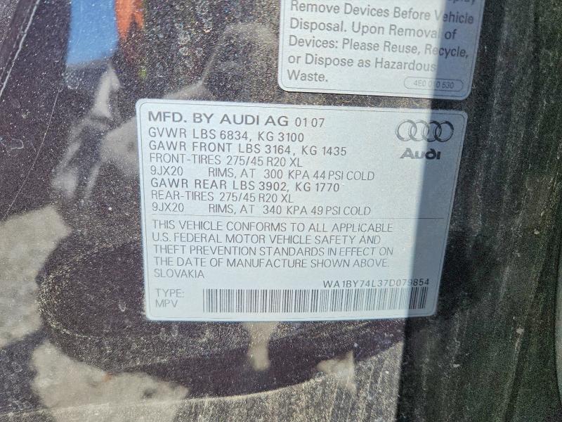 55964646 :رقم المزاد ، WA1BY74L37D079854 vin ، 2007 Audi Q7 مزاد بيع