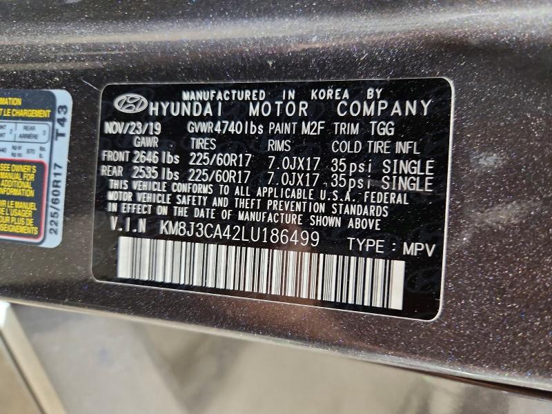 57665136 :رقم المزاد ، KM8J3CA42LU186499 vin ، 2020 Hyundai Tucson مزاد بيع
