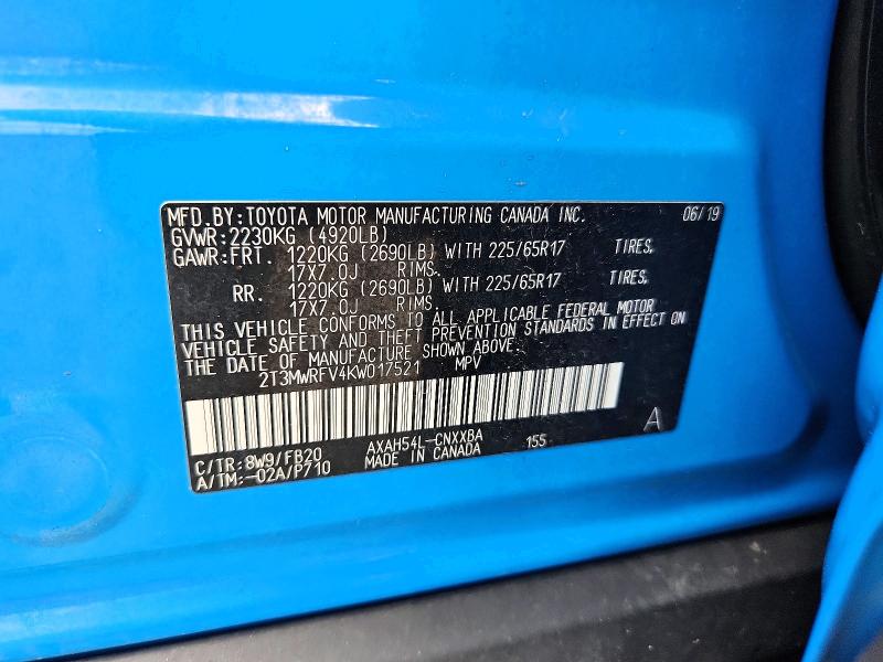 54901936 :رقم المزاد ، 2T3MWRFV4KW017521 vin ، 2019 Toyota Rav4 مزاد بيع