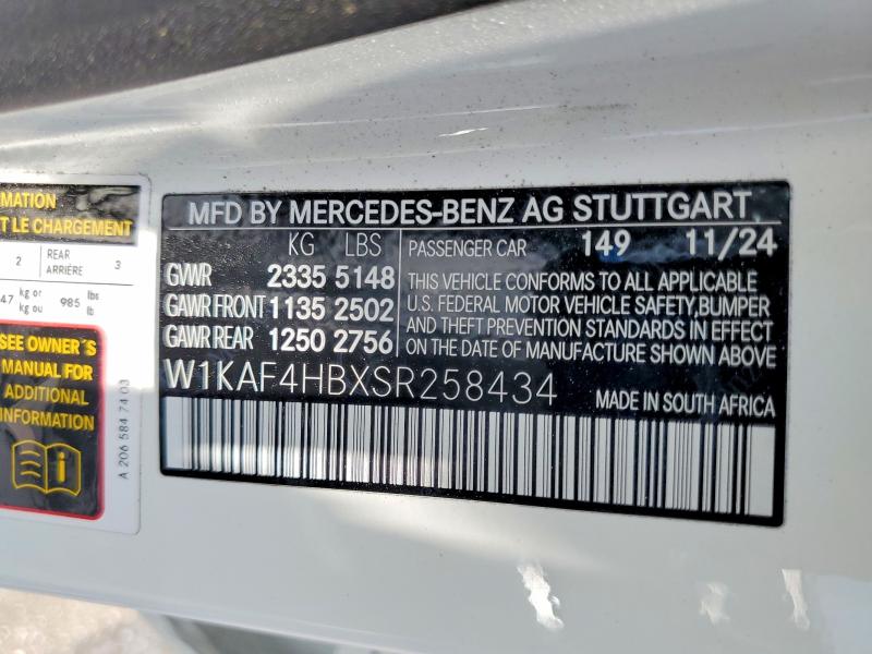 56313046 :رقم المزاد ، W1KAF4HBXSR258434 vin ، 2025 Mercedes-benz C مزاد بيع