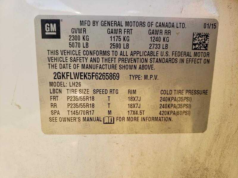Aukcja sprzedaży 2015 Gmc Terrain, vin: 2GKFLWEK5F6265869, numer aukcji: 58105226