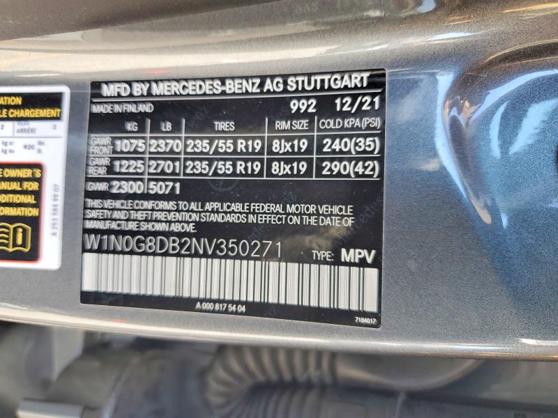 56832226 :رقم المزاد ، W1N0G8DB2NV350271 vin ، 2022 Mercedes-benz Glc مزاد بيع