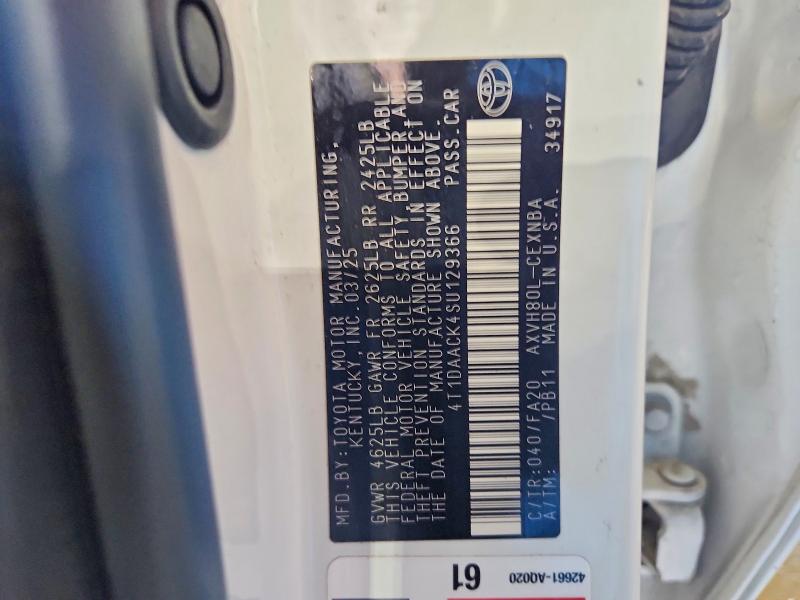 56355506 :رقم المزاد ، 4T1DAACK4SU129366 vin ، 2025 Toyota Camry مزاد بيع