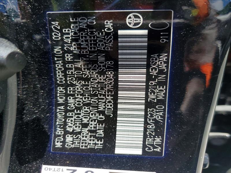 Продажа на аукционе авто 2024 Toyota Corolla Hybrid, vin: JTDBCMFE7R3048178, номер лота: 58433646