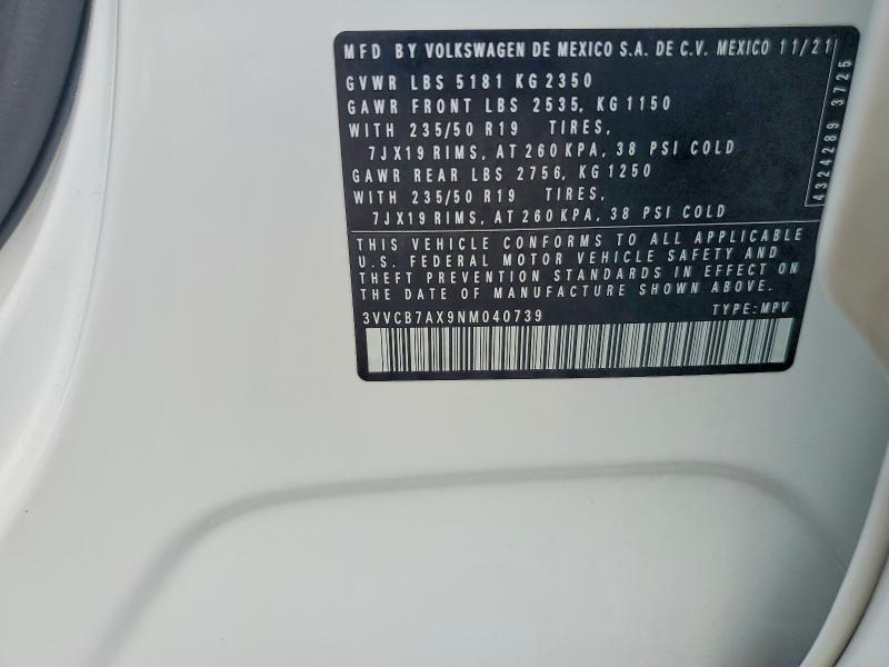 58924986 :رقم المزاد ، 3VVCB7AX9NM040739 vin ، 2022 Volkswagen Tiguan مزاد بيع