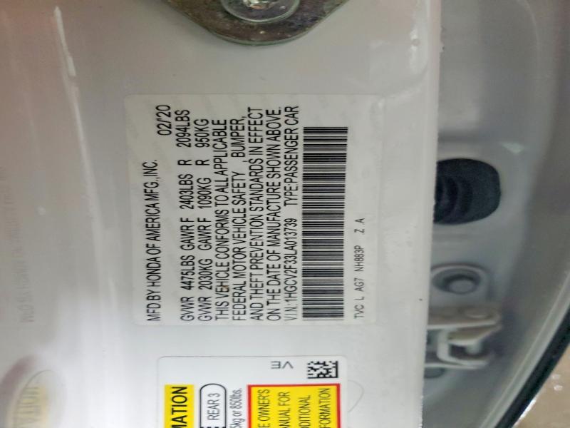Aukcja sprzedaży 2020 Honda Accord, vin: 1HGCV2F33LA013739, numer aukcji: 85456785